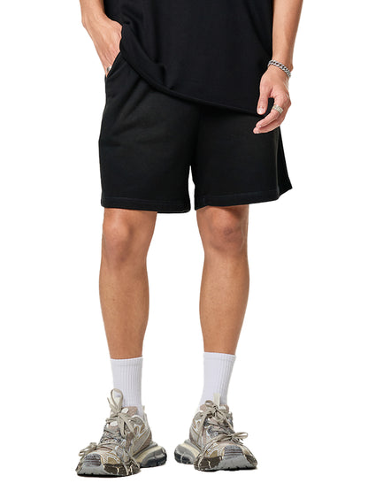 Sun Fade Raw Edge Cotton Shorts Black