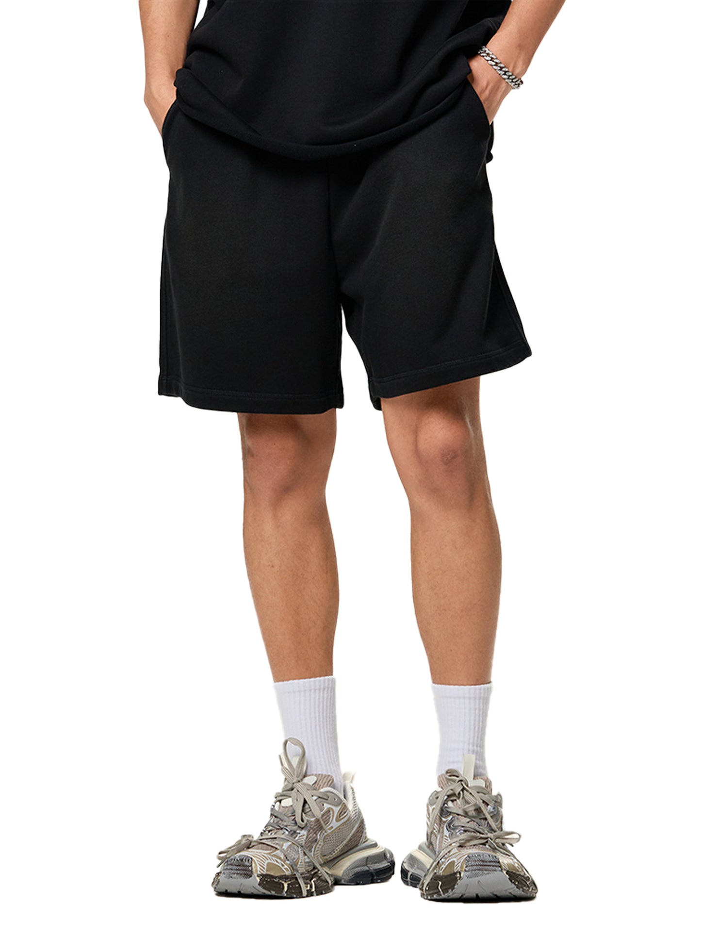 Sun Fade Raw Edge Cotton Shorts Black