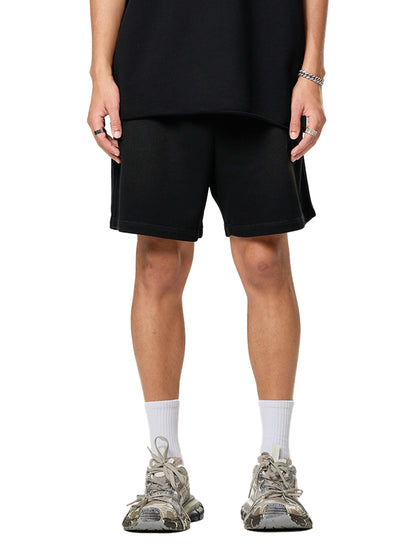 Sun Fade Raw Edge Cotton Shorts Black