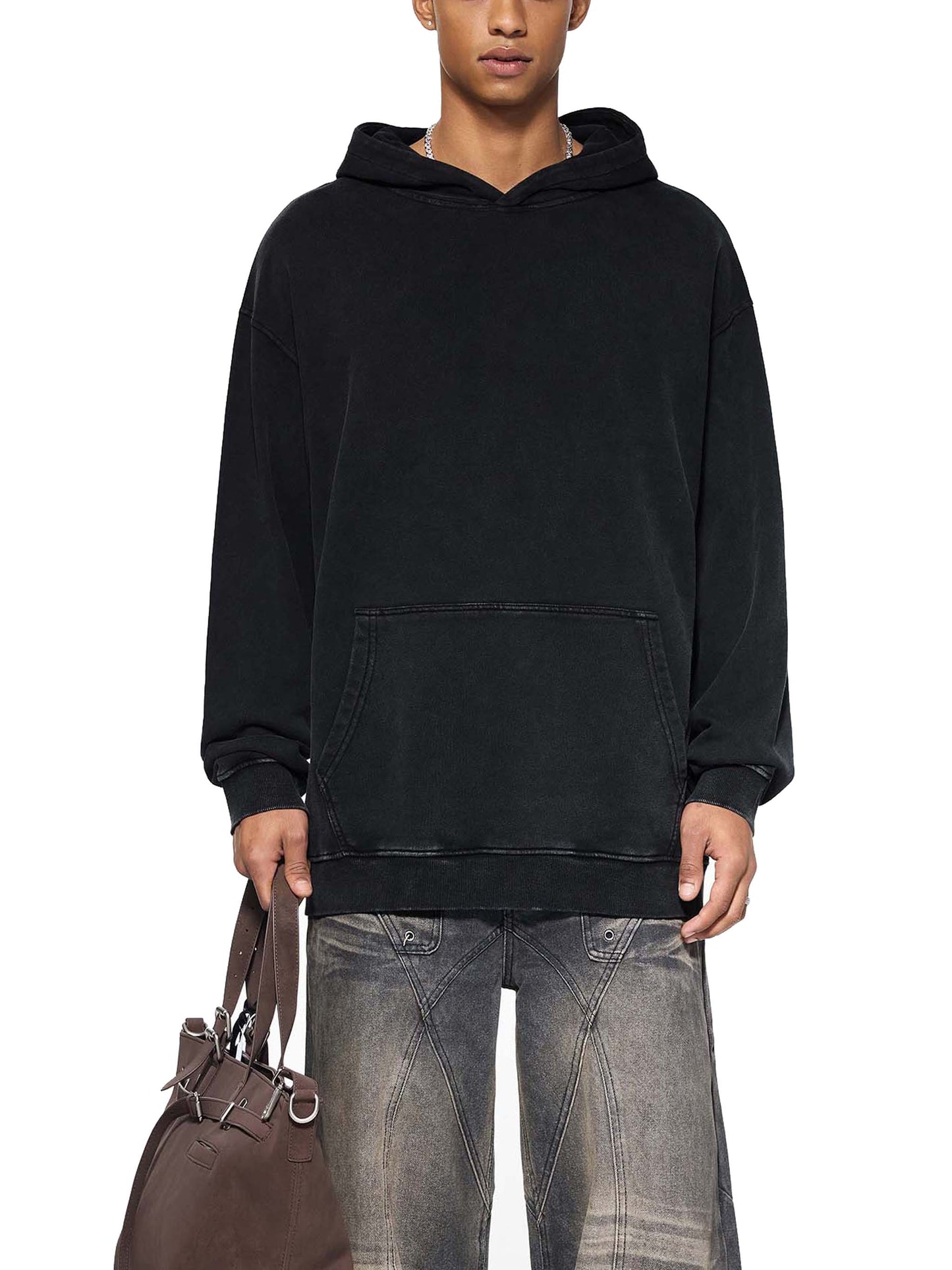Snow Washed Loose Cotton Hoodie Black Vespers Racing