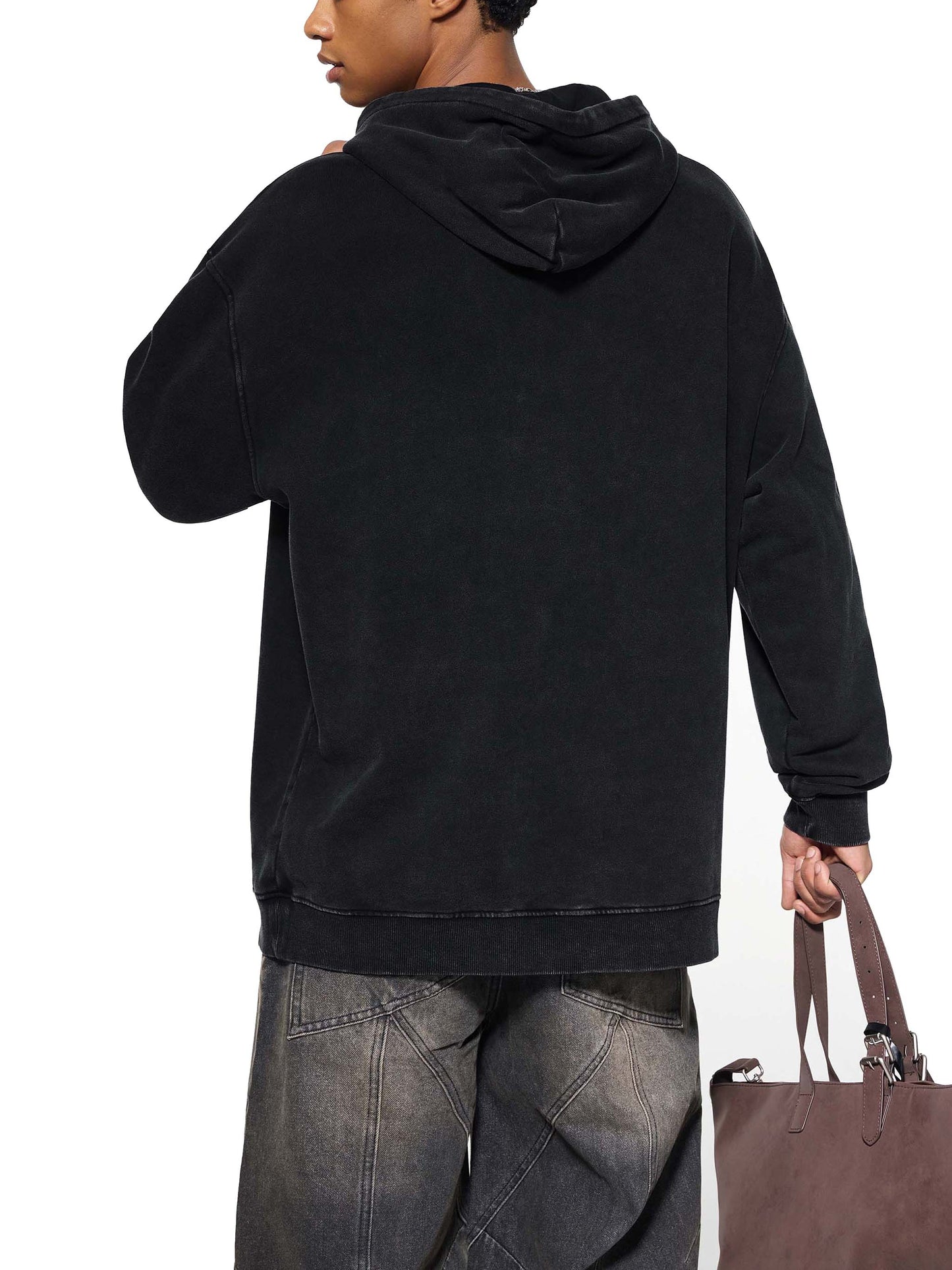 Snow Washed Loose Cotton Hoodie Black Vespers Racing