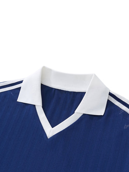 Contrast Collar Striped Soccer Jersey Navy