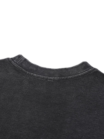 Mineral Wash Waffle Oversized Long Sleeve Black