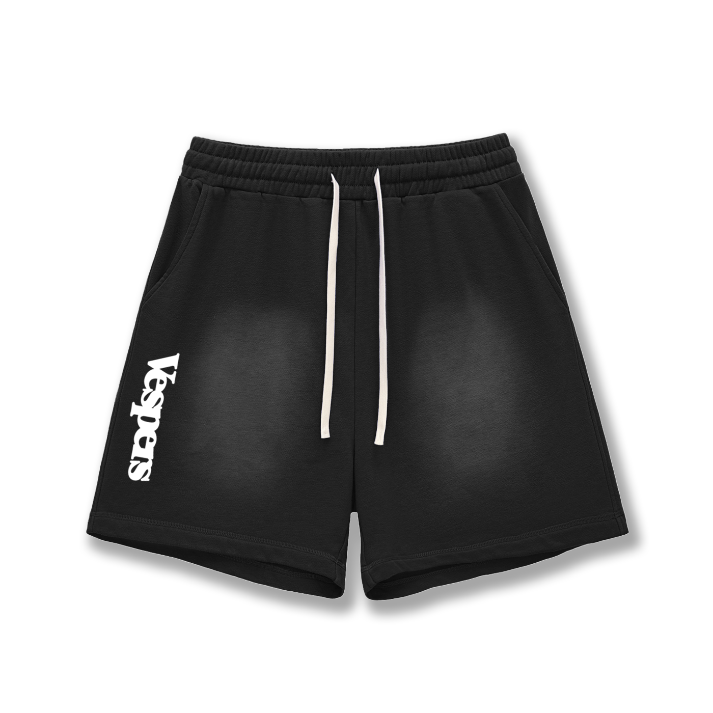 Sun Fade Raw Edge Cotton Shorts Black