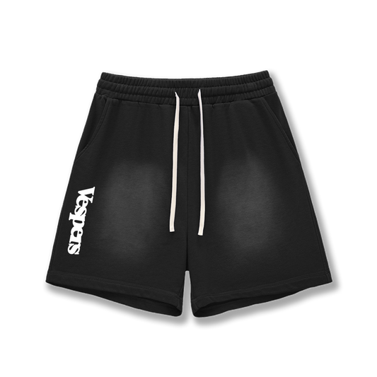 Sun Fade Raw Edge Cotton Shorts Black