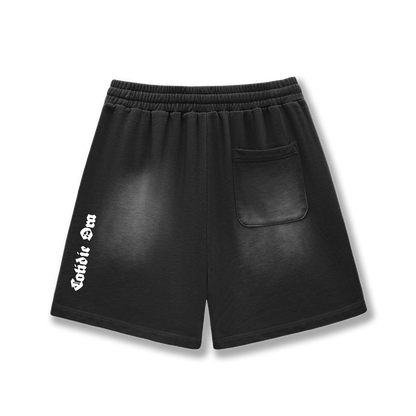 Sun Fade Raw Edge Cotton Shorts Black