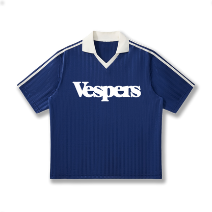 Contrast Collar Striped Soccer Jersey Navy