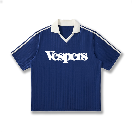 Contrast Collar Striped Soccer Jersey Navy