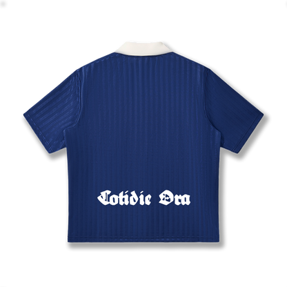 Contrast Collar Striped Soccer Jersey Navy