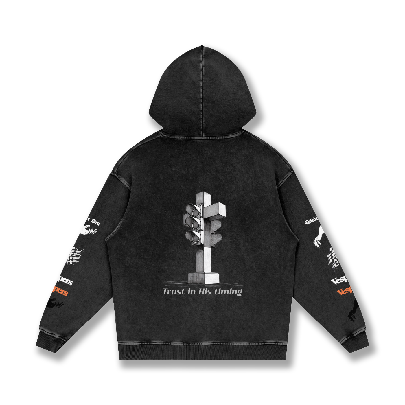 Snow Washed Loose Cotton Hoodie Black Vespers Racing