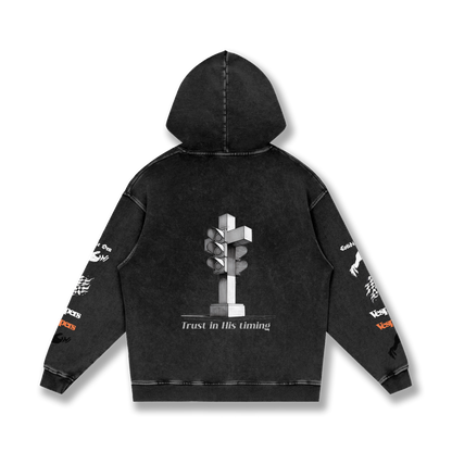 Snow Washed Loose Cotton Hoodie Black Vespers Racing