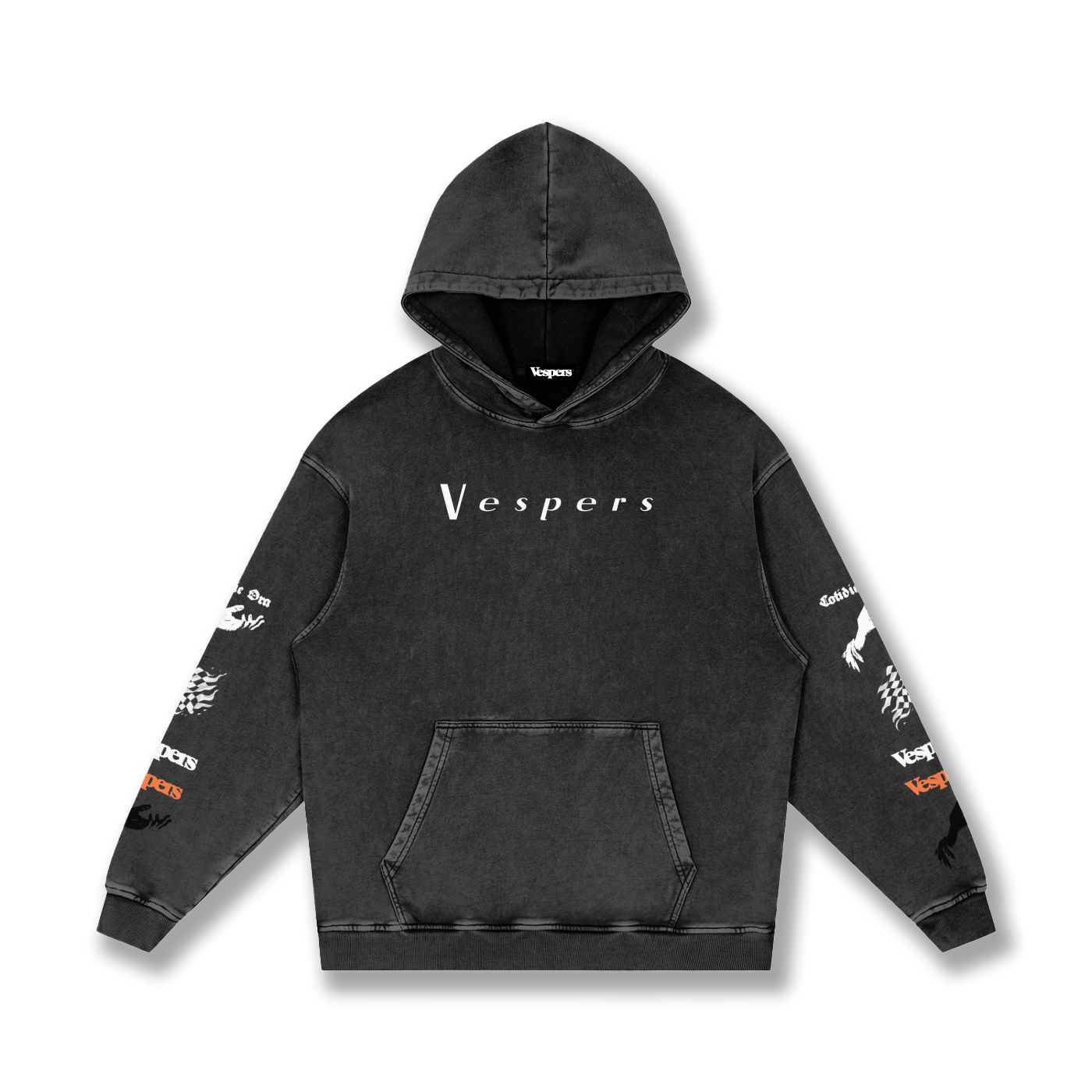 Snow Washed Loose Cotton Hoodie Black Vespers Racing