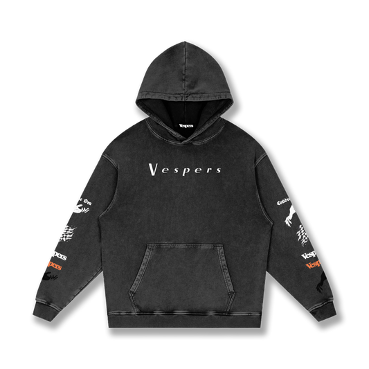 Snow Washed Loose Cotton Hoodie Black Vespers Racing