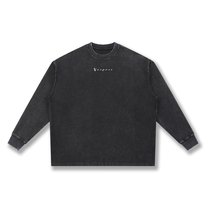 Mineral Wash Waffle Oversized Long Sleeve Black
