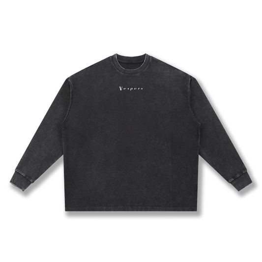 Mineral Wash Waffle Oversized Long Sleeve Black