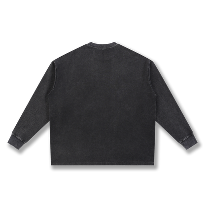 Mineral Wash Waffle Oversized Long Sleeve Black